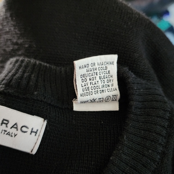 Bachrach Men's M Wool Blend Argyle Geometric Crewneck Sweater Black White Medium - Picture 7 of 8